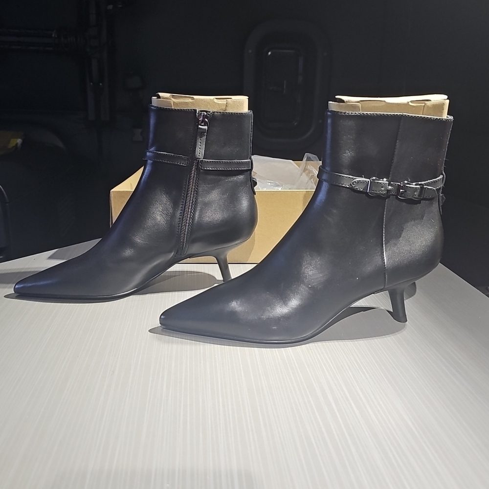 ASH Britney Stylish Leather Heeled Ankle Boots In Black Women's 39‎ (8.5-9) NEW